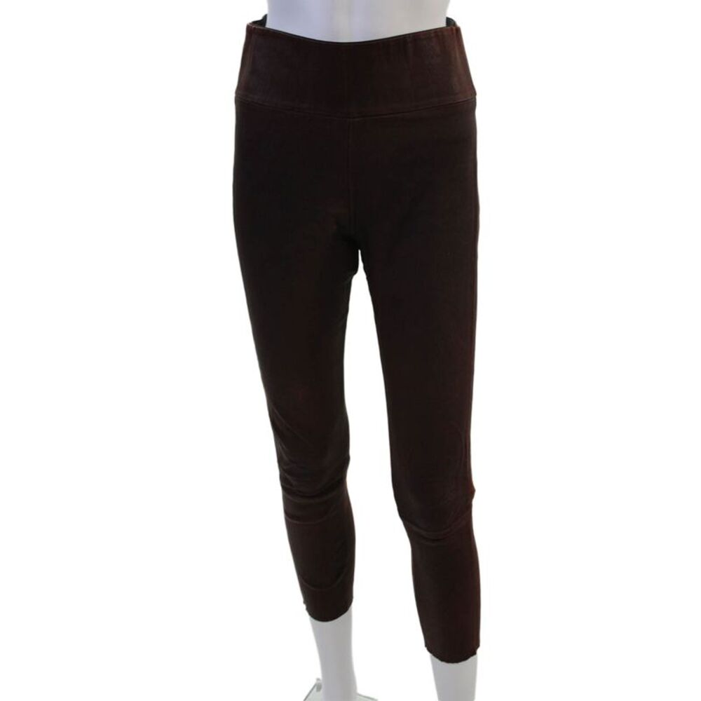 SPRWMN Womens Ankle Cropped Leather Leggings Brown Designer Size M